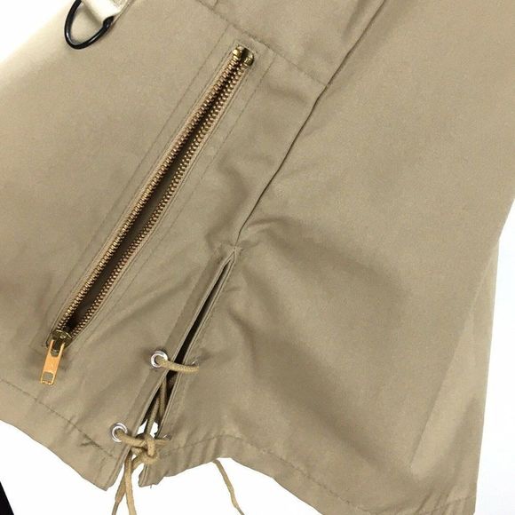 Vintage Skitique Quarter Zip Jacket Womens L Beige Side Tie Zip Pouch Pockets - Picture 8 of 12